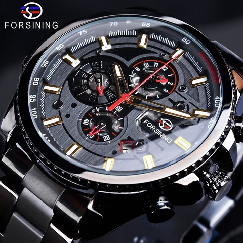 Forsining 2022 3 Dial Calendar Multifunction Military Luminous Hand Mens Mechanical Sport Automatic Wrist Watch Top Brand Luxury ► Photo 1/6