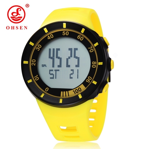 2016 New OHSEN Brand LCD Digital Men Women Outdoor Fun Sport Watches 50M Waterproof Fashion Yellow Rubber Band Wristwatch Gifts ► Photo 1/6