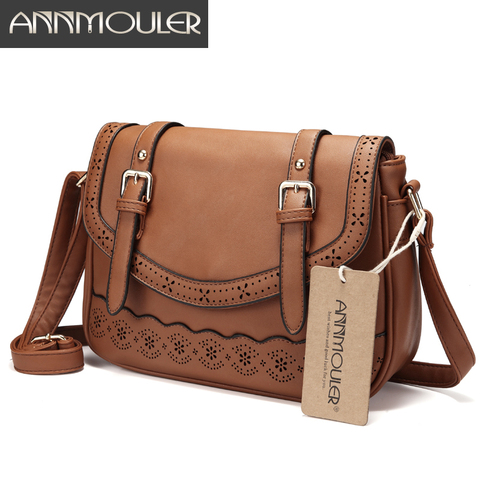 Annmouler Vintage Women Shoulder Bag High Quality Hollow Out Crossbody Bag Pu Leather Lace Messenger Bag for Ladies Large Bag ► Photo 1/6