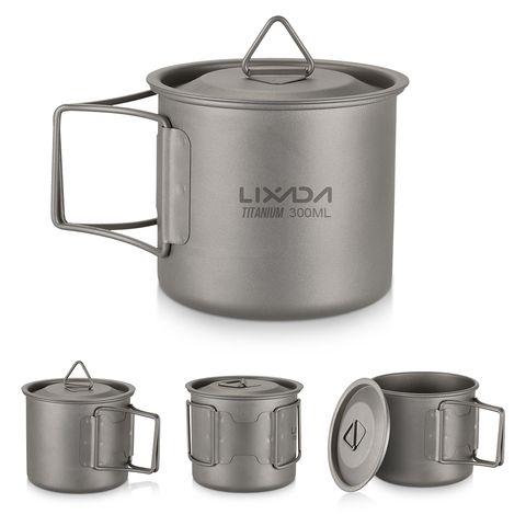 Lixada Outdoor Ultralight Titanium Cup Pot Cup Mug with Handle Portable Camping Picnic Water Cup Tableware Travel Coffee Tea Pot ► Photo 1/6
