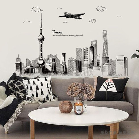 Dream City Wall Stickers Architecture Buildings Wall Stickers Living Room Bedroom Home Decoration Art Wall Decals Large Murals ► Photo 1/6