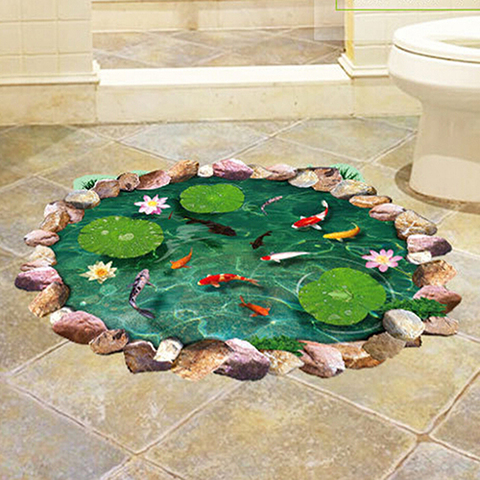 Waterproof Lotus Fish Print 3D Floor Decal Ground Removable Stickers Home Decor ► Photo 1/6