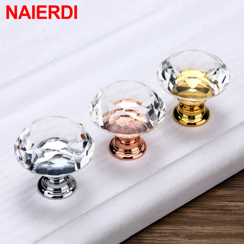 Naierdi Gold Base Diamond Shape, Kitchen Cupboard Glass Handles