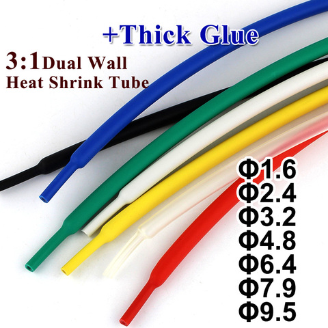 2M 1.6/2.4/3.2/4.8/6.4/7.9/9.5mm Dual Wall Heat Shrink Tube thick Glue 3:1 ratio Shrinkable Tubing Adhesive Lined Wrap Wire kit ► Photo 1/3