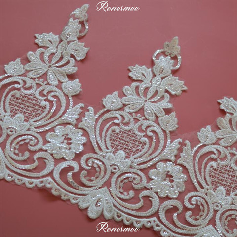 Delicate 1Yard Good Quality Heavy Sequins Lace Trimming For Sewing Lace Applique Ivory Craft for Wedding Dec. 33cm SX216 ► Photo 1/6