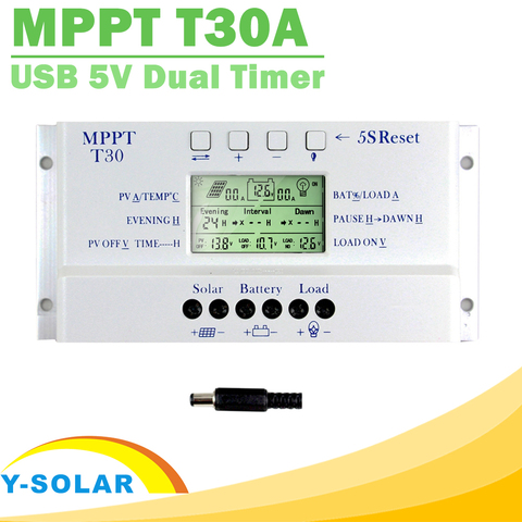 NEW MPPT T30 Solar Charger Controller 30A 12V 24V Auto LCD Display CE Certificated Light and Dual Timer Control Voltage Settable ► Photo 1/6