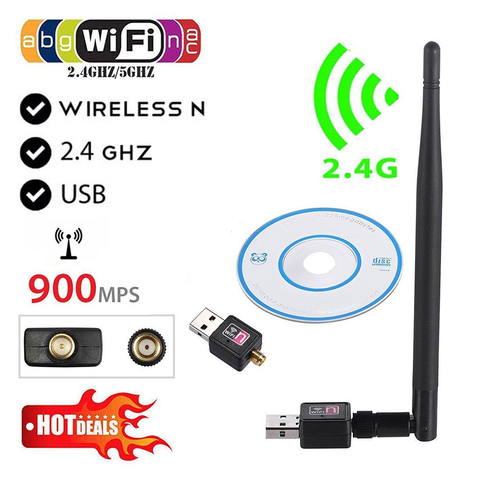 2.4GHz USB Wireless Wifi Adapter 900Mbps 802.11b/n/g USB Ethernet Adapter Wi-fi Receiver Wireless Network Card ► Photo 1/6