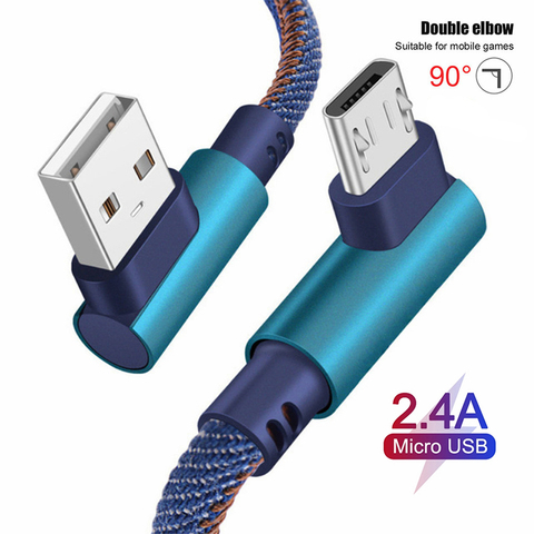 Micro USB Cable 0.25m 1m 2m Fast Charging 90 Degree L Shape Cord for iPhone Huawei P30 20 Pro Type C Phone Charge QC2.0 USB Cabo ► Photo 1/6