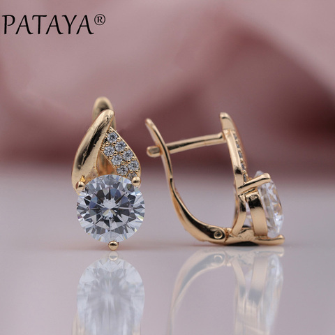 PATAYA New Arrivals 585 Rose Gold Flame Type Micro-wax Inlay Natural Zircon Big Dangle Earrings Women Wedding Party Cute Jewelry ► Photo 1/6