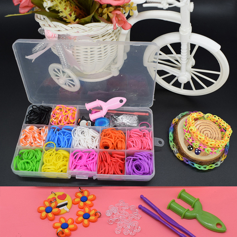 600pcs rubber loom bands girl gift for children elastic band for weaving lacing bracelet toy gum for bracelets diy material set ► Photo 1/6