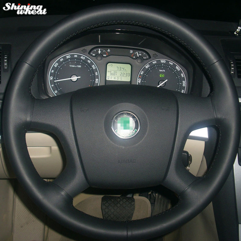 Shining wheat Hand-stitched Black Leather Steering Wheel Cover for Old Skoda Octavia Skoda Fabia ► Photo 1/4