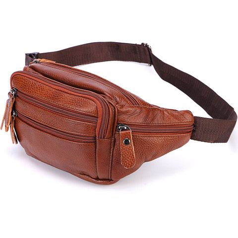 New 2022 Genuine Leather Waist Packs Fanny Pack Belt Bag Phone Pouch Bags Travel Waist Pack Male Small Waist Bag Leather Pouch ► Photo 1/6