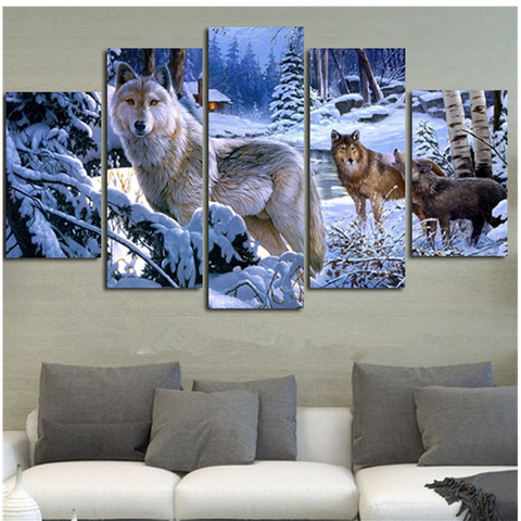 5D Diy Diamond Painting Crystal Cross Stitch Full Needlework Home Decorative 3D Full Square Diamond Embroidery 5PC/SET Snow Wolf ► Photo 1/6