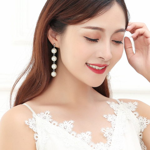 Elegant Round White Simulated Pearl Earrings Korean Big Beads Statement Long Earrings For Women Piercing Summer Jewelry ► Photo 1/6