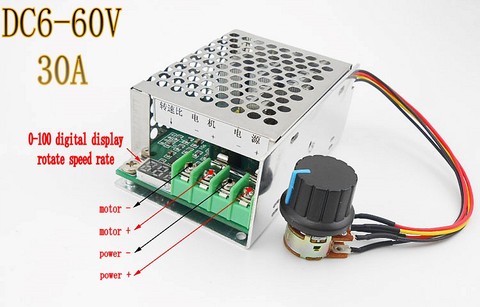 Digital display 6 ~ 60V 12v 24v 36v 48v PWM DC motor speed controller display 0~100% adjustable 30A motor control regulator ► Photo 1/6