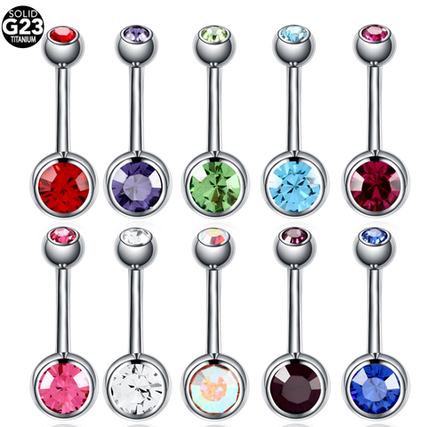 1PC G23 Titanium Double Crystal Gem Navel Rings Piercing Bohemia Ombligo Belly Button Rings For Sexy Women's Jewelry 14g ► Photo 1/6