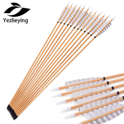 Outdoors Hunting Archery Arrow 6pcs 31.5inch Wooden Arrow 20-70lbs 5in White Turkey Feather ► Photo 1/6