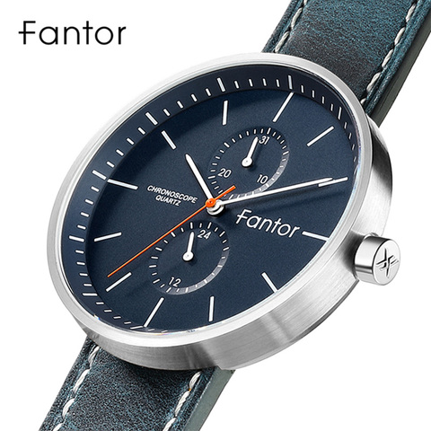 Fantor Men Blue Leather Luxury Chronograph relogio Slim Thin Casual Sport Quartz Wrist Watch for Man ► Photo 1/5