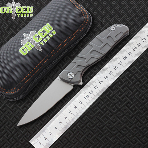 Free shipping,Green thorn F95 Flipper folding knife D2 blade,G10 Titanium handle outdoor camping pocket fruit knife EDC tools ► Photo 1/6