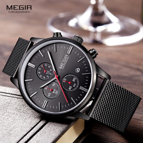 Megir Fashion Mens Business Stainless Steel Band Quartz Watches with Calendar Chronograph Luminous Analog Wristwatch Man 2011 ► Photo 1/6