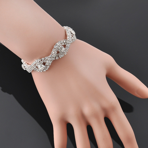 Crystal Wedding Bracelet Deluxe Silver Plated Rhinestone Crystal Bracelet for Women Bangles Jewelry Girl Gift ► Photo 1/6