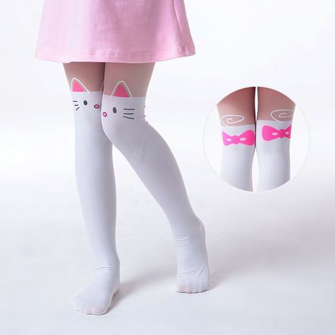 Children's Princess Girl Tights Stockings Baby Cute Pantyhose Kids tights Knee Fake Velvet Stocking White Cartoon cat ► Photo 1/1