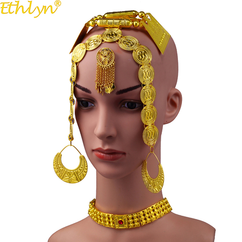Ethlyn 2022 Latest Gold Color Red Stone Women Eritrean Ethiopian Traditional Wedding Jewelry Sets S112C ► Photo 1/5