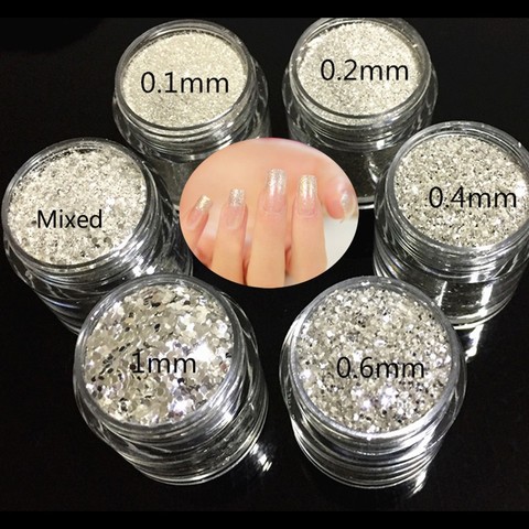 10G/Pot Nail Glitter Powder Pure Silver Finest High-shining Nail Glitter Dust Sequins for UV Gel Nail Polish 0.2mm/0.4mm/1mm ► Photo 1/6