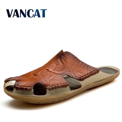 2022 New Men Sandals Genuine Leather Summer Non-slip Men's shoes Outdoor Breathable Beach Shoes Men Flip Flops Big Size 38-48 ► Photo 1/6