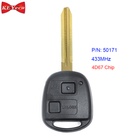 KEYECU for Toyota Avensis Kluger RAV4 Prado Tarago Remote Control Car Key Fob 2 Button P/N: 50171 433MHz 4D67 Chip ► Photo 1/2