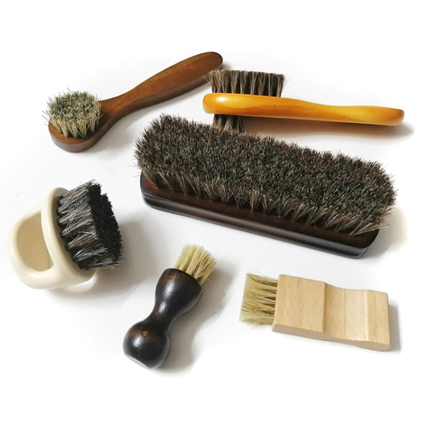 6 Pcs set Horse hair Pig Bristle shoe brush , oil polish tool, scrub suede fur, clear leather shoes ash ► Photo 1/5