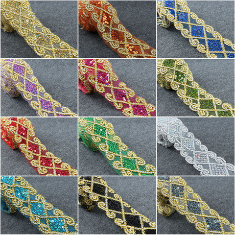 10 Yards/lot High Quality Colorful Diamond Sequin Lace Fabric for Curtain Home Textile Accessories 5.8cm Wide ► Photo 1/6