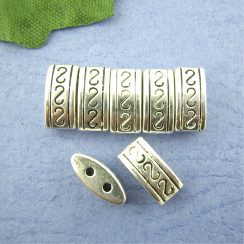 50 PCs Doreen Box Vintage Ornate 2 Holes Spacer Beads Alloy Silver Color DIY Jewelry Making Accessories 10mm*5mm, Hole: 1.1mm ► Photo 1/3
