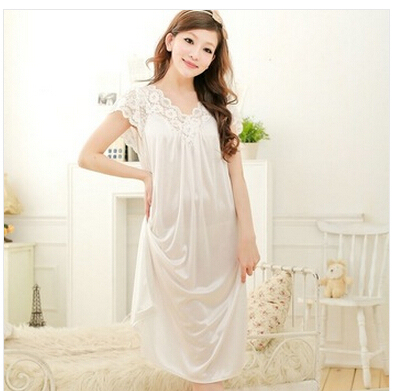 Free shipping women White lace sexy nightdress girls plus size Large size Sleepwear nightgownY02-1 ► Photo 1/6
