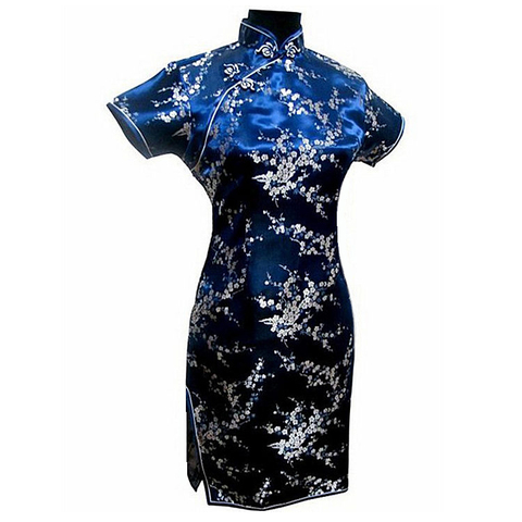 Black Vintage Chinese Womens Satin Mini Cheongsam Qipao Dress Flower Mujer Vestido Plus Size S M L XL XXL XXXL 4XL 5XL 6XL J4039 ► Photo 1/6