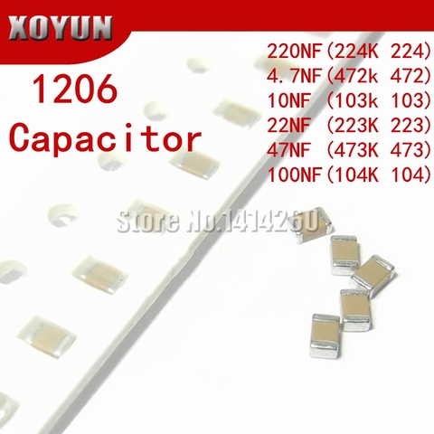 100pcs 1206 10nF 103K 250V X7R Error 10% SMD Ceramic Capacitor MLCC 4.7NF 10NF 22NF 47NF 100NF 220NF 472 103 223 473 104 224 ► Photo 1/1