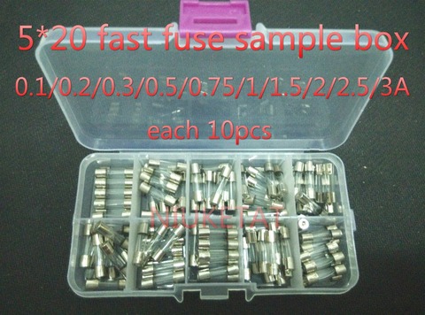 100pcs/Set 5x20mm 5*20mm Glass Fuses 0.1/0.2/0.3/0.5/0.75/1/1.5/2/2.5/3A 250V Quick Blow Glass Tube Fuse Assorted Kits Fast-blow ► Photo 1/1