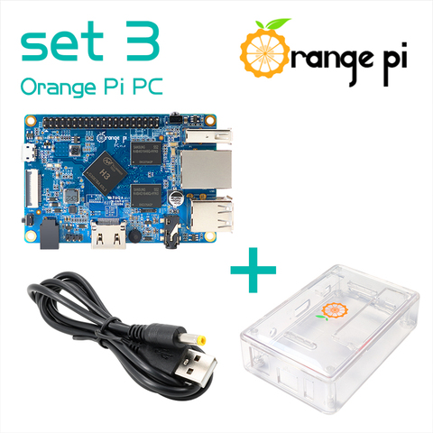 Orange Pi PC SET3 :  Orange Pi PC + ABS Transparent  Case + 4.0MM - 1.7MM USB to DC power cable ► Photo 1/6