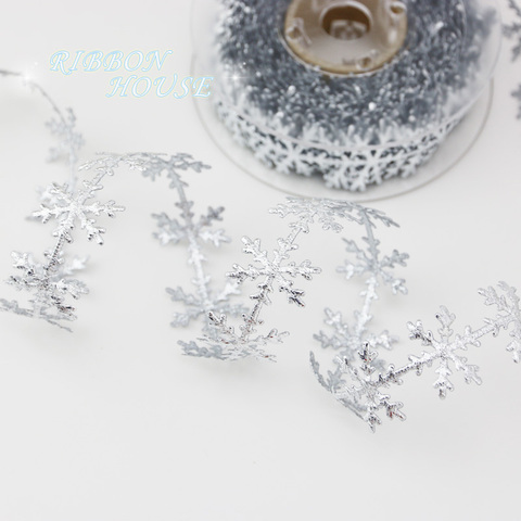（10meters/rolll）Imitation leather gold silver snowflake ribbon lace Christmas celebration decorative ultrasonic embossed ribbon ► Photo 1/6