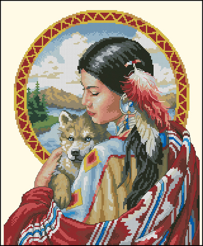 top Quality lovely counted cross stitch kit Guardian Spirit dimensions 00319 woman lady and dog wolf ► Photo 1/2