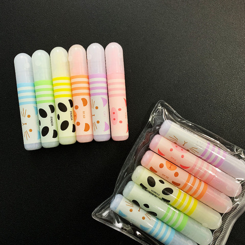 Cute Animals Panda Cat Mini Highlighter Paint Marker Pen Drawing Liquid  Chalk Stationery 6pcs/set