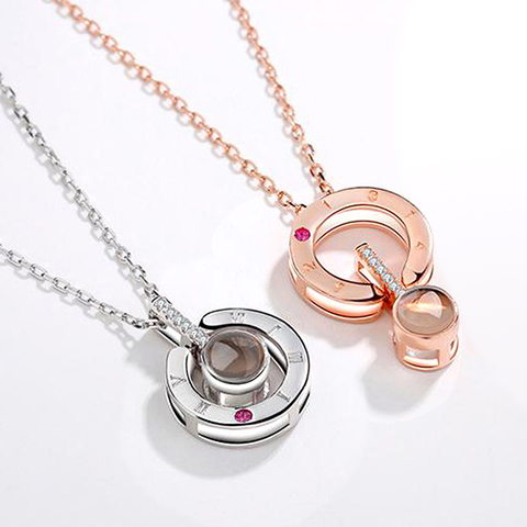 Dropshipping Rose Gold&Silver 100 languages I love you Projection Pendant Necklace Letter Love Memory Wedding Necklace ► Photo 1/6