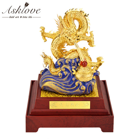 Fengshui Dragon 24k Gold Foil Chinese Geomancy Gold Dragon Figurine Statue Ornaments for Luck and Success Decoration Home Crafts ► Photo 1/6