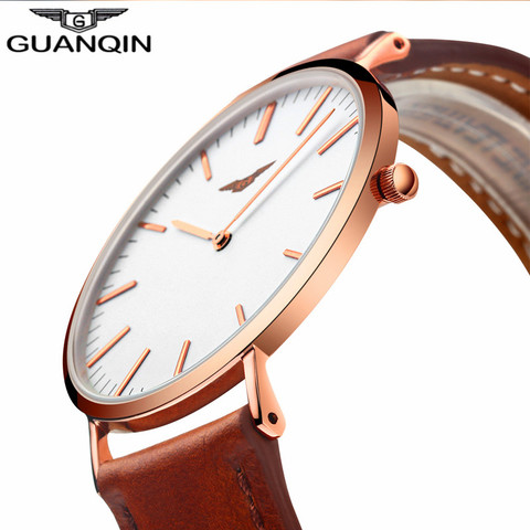GUANQIN Fashion Men Watch Luxury Brand Ultra Thin Quartz Watch Men Simple Waterproof Leather Strap Wristwatch Relogio Masculino ► Photo 1/6