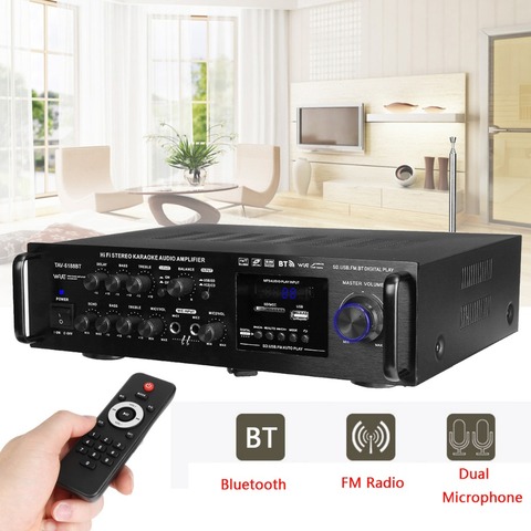220-240V 2000W Wireless Digital Audio Amplifier 4ohm bluetooth Stereo Karaoke Amplifier 2 MIC Input FM RC Home Theater Amplifier ► Photo 1/6