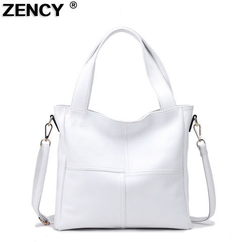 2022 ZENCY 100% Soft Genuine Leather Women Shoulder Bags Handbag Female Top Handle Strip Messenger Black White Cowhide Satchel ► Photo 1/6