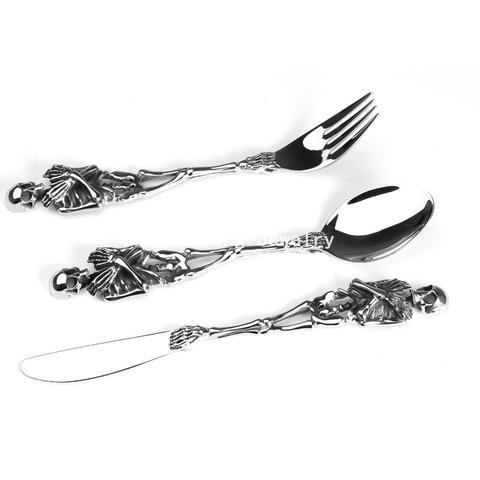 High Quality Special 316L Stainless Steel Silver Tableware Cool Fork/Spoon/Knife Skull PeSilverware Cutlery Design Modern Look ► Photo 1/1