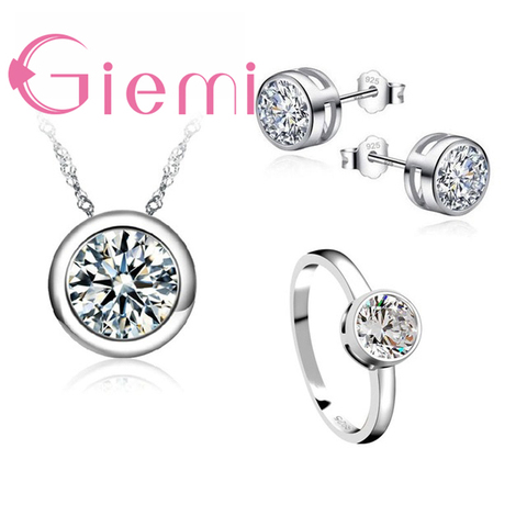 New Trendy Classic Women Engagement 925 Sterling Silver Shinny CZ Wedding Necklace/Earring/Ring Jewelry Sets For Women ► Photo 1/1