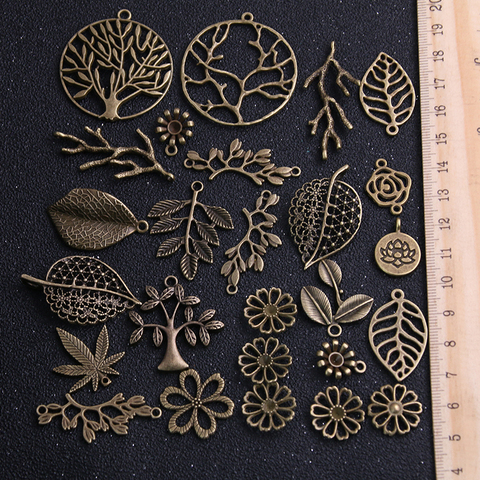 10pcs Vintage Metal Antique Bronze Mix Size/Style Leaf Flower Tree Charms Plant Pendant for Jewelry Making Diy Handmade Jewelry ► Photo 1/2
