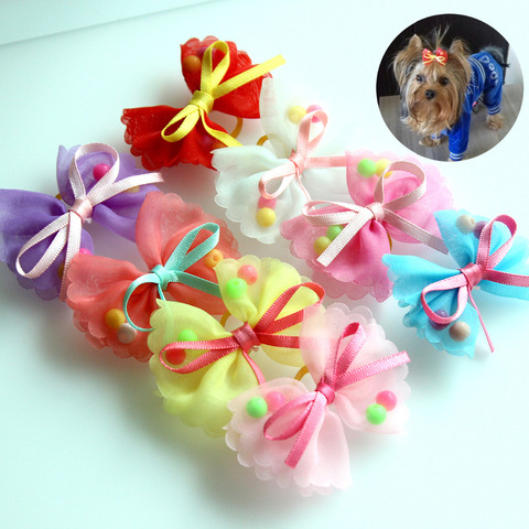 10pcs Pet hair bows Cute Chiffon dog bows Rubber bands dog hair accessories Pet grooming products Gift ► Photo 1/4